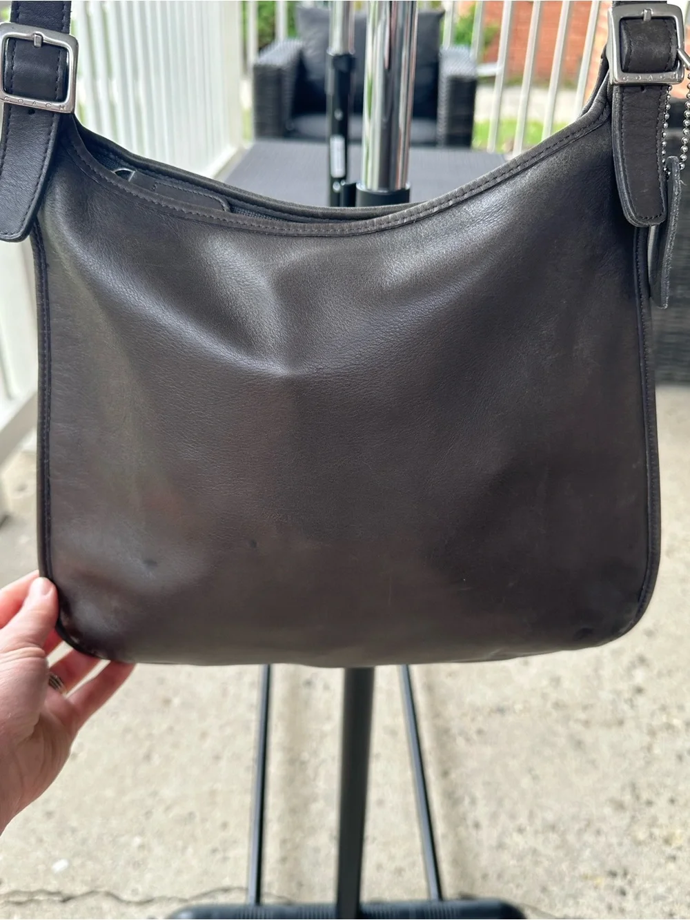 Vintage 1999 Coach Ergo Zip Crossbody Bag Black/Brown Leather - Style 9146 - Picture 3 of 9